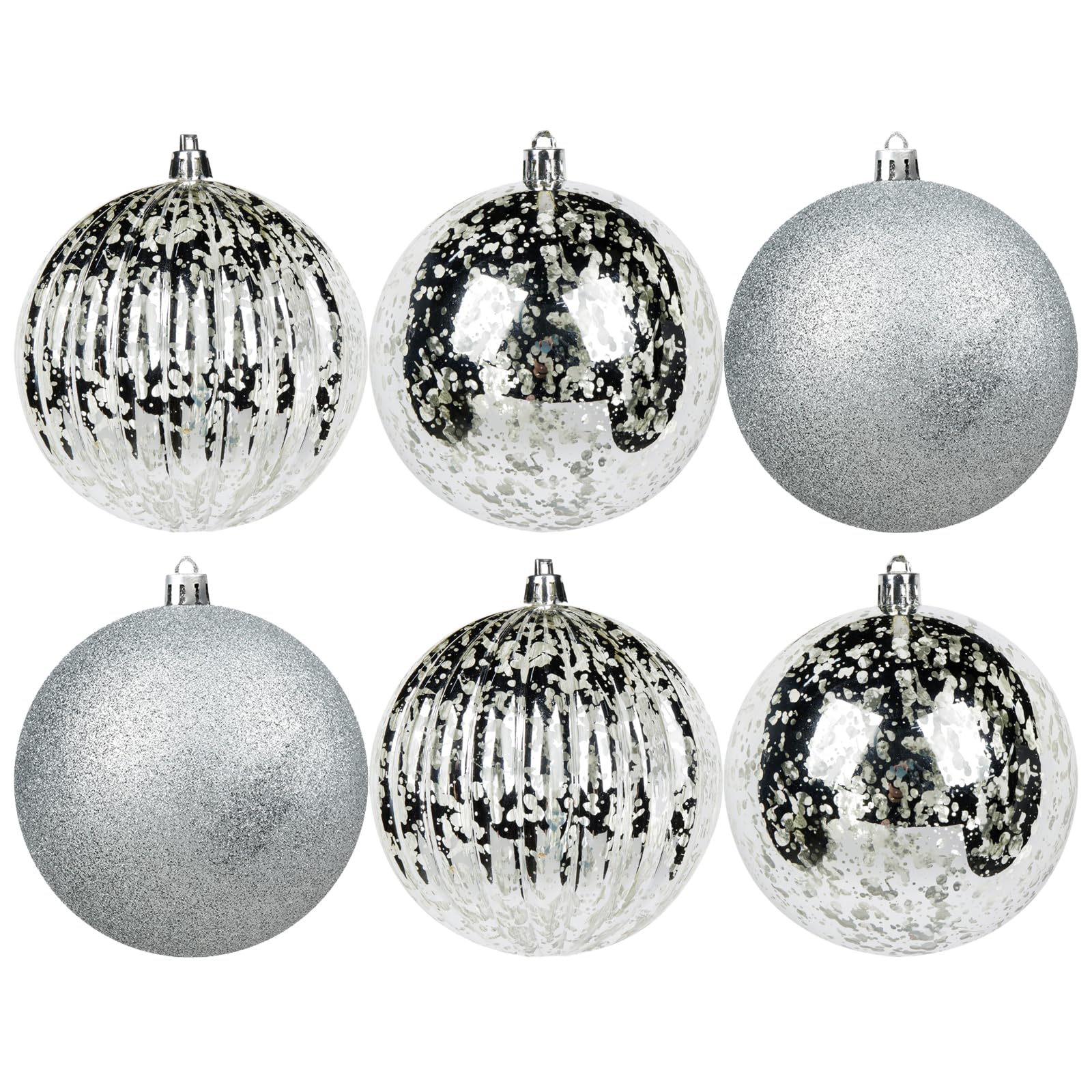Photo 1 of **GLITTER COMING OFF**4in Large Christmas Ornaments Shatterproof Christmas Ball Ornaments Giant Xmas Tree Decoration Decorative Hanging Mercury Balls for Party,Home,Holiday (Silver,6pc)