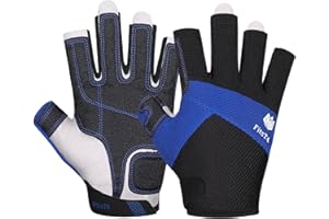 FitsT4 Sailing Gloves 3/4 Finger Padded Palm - Mesh Back for Comfort - Perfect for Sailing, Paddling, Canoeing, Kayaking, SUP