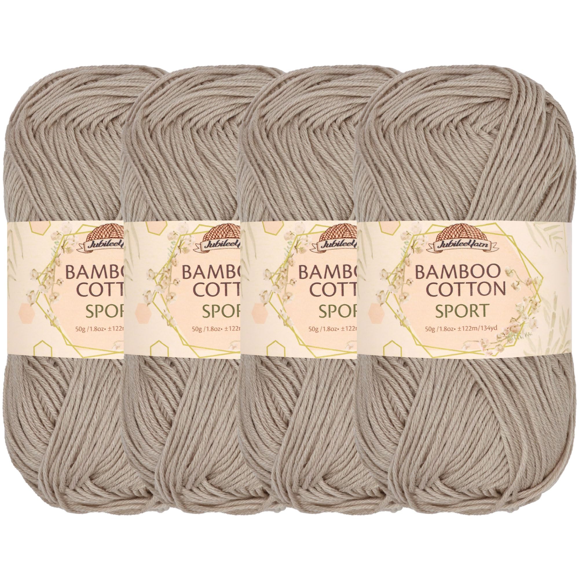 JubileeYarn Bamboo Cotton Sport 4 Ply Yarn - 50g/Skein - Sand Cliff Brown - 4 Skeins