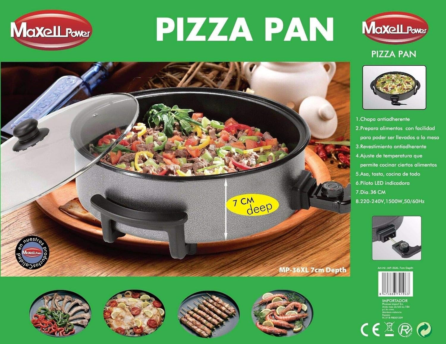 MAXELLPOWER SARTEN ELECTRICA PAELLERA PIZZAPAN 36CM DE ...