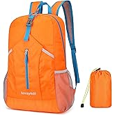 levayhill 25L Foldable Hiking Backpack Lightweight Packable Basic-Daypack Collapsible Bag Water-Resistant Travel Men Women Camping Cycling Outdoor (Orange)