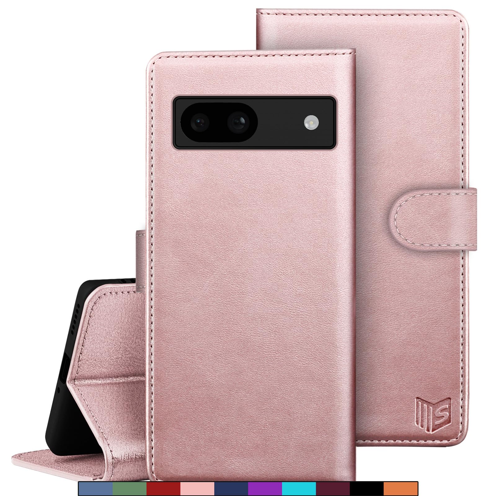 SUANPOT for Google Pixel 8A case with [Credit Card Holder][RFID Blocking],PU Leather Flip Book Protective Cover Women Men for Pixel 8A Phone case Rose Gold