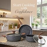 Nuovva Non Stick Pots and Pans Set Induction Marble 5pc with Lids view 9