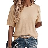 Dokotoo Women's Sweaters Casual Creweck Short Sleeve Cotton Kint Summer Pullover Sweater Tops