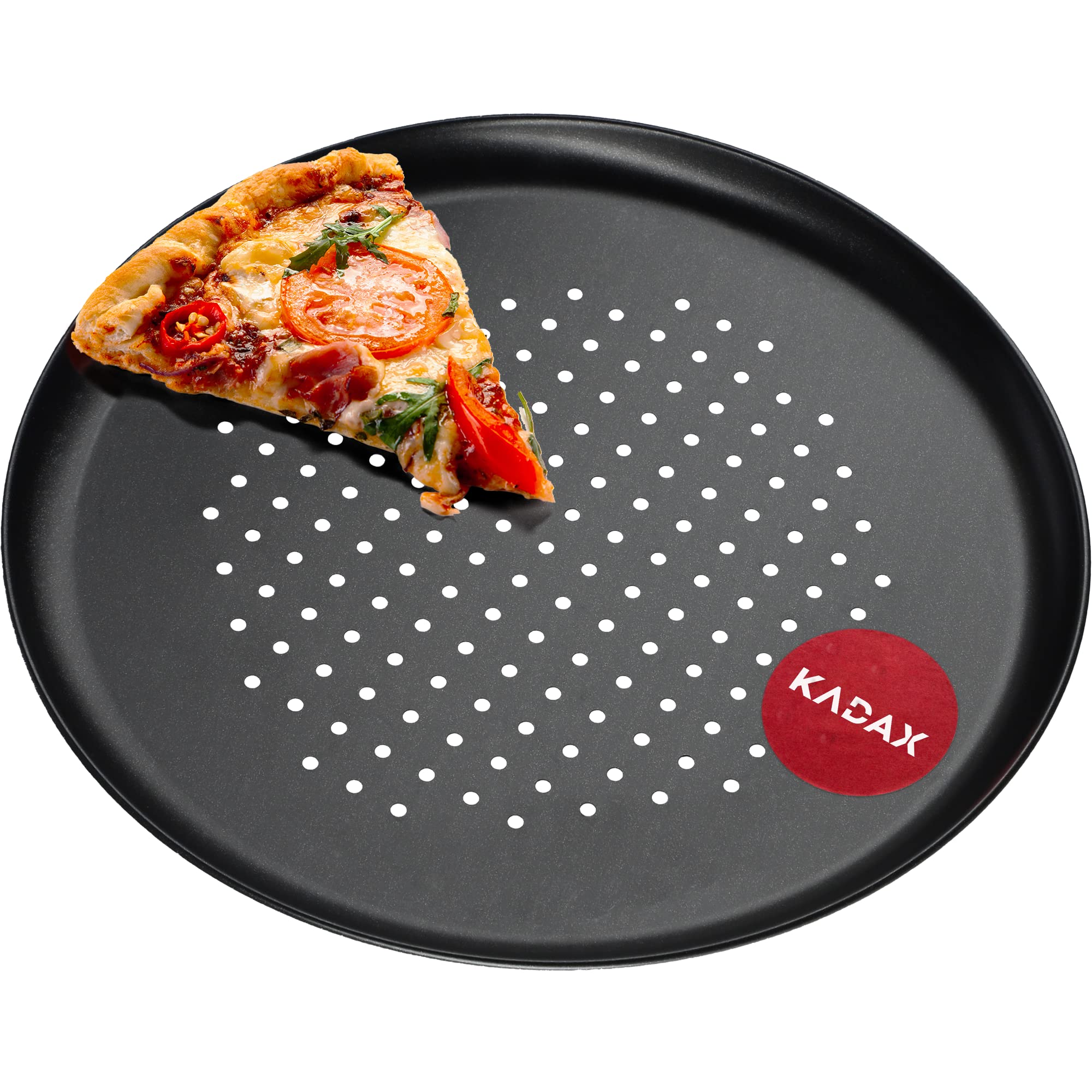 KADAX Pizza mould, pizza pan with holes, baking tray made of galvanised sheet, pizza tray in two variants, crunch tray with non-stick layer, pizza baking tray (diameter 32 cm, black)