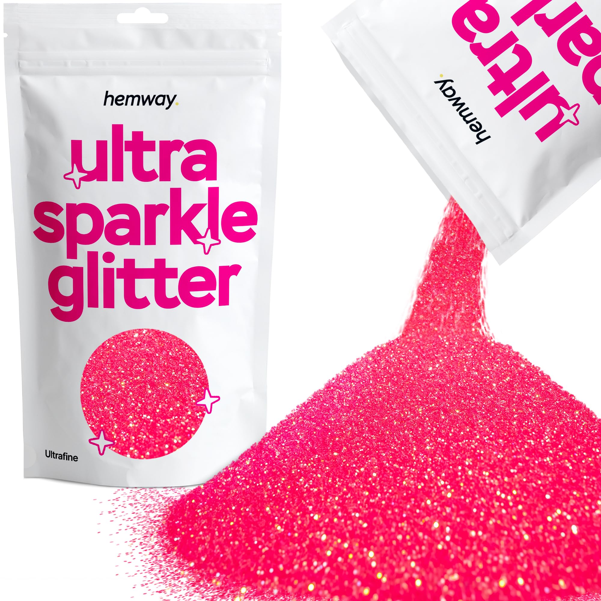 Hemway Ultra Sparkle Glitter Fluorescent Pink 100g Ultrafine | Glitter for Arts & Craft, Makeup, Nail Art, Crafting, Card Making, Sparkle Decoration
