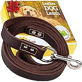ADITYNA Leather Dog Leash 6 ft x 3/4 inch - Soft, Strong, Heavy Duty for Large & Medium Breeds - Dog Lead for Walking, Training, Hiking and Running (Brown)