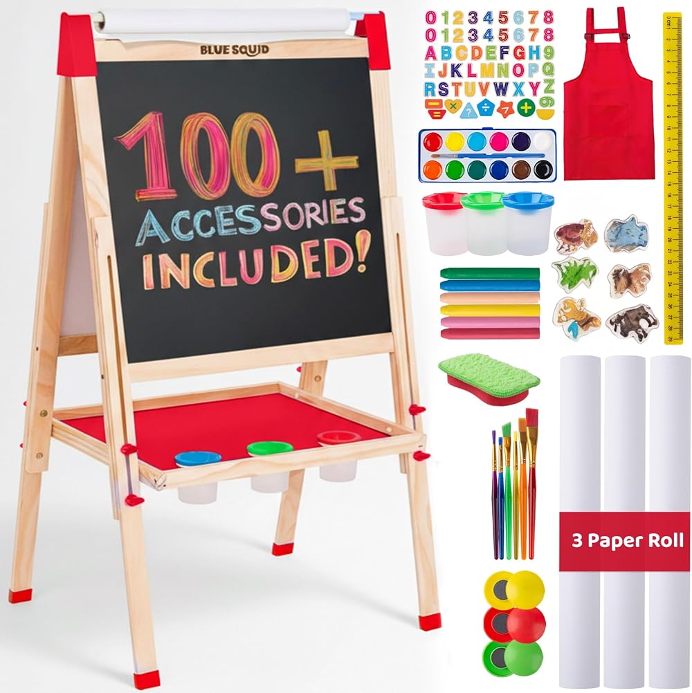 Blue Squid Art Easel for Kids 3 in 1 Double Sided Adjustable 32-52in
