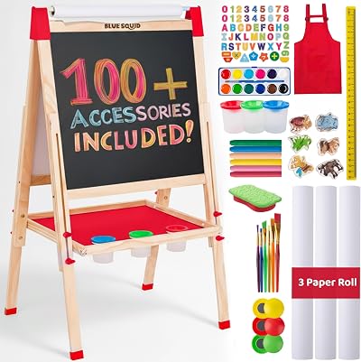 Blue Squid Art Easel for Kids 3 in 1 Double Sided Adjustable 32-52in