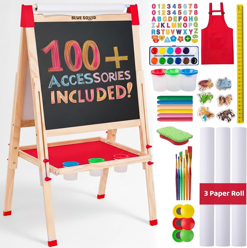 Blue Squid Art Easel for Kids 3 in 1 Double Sided Adjustable 32-52in