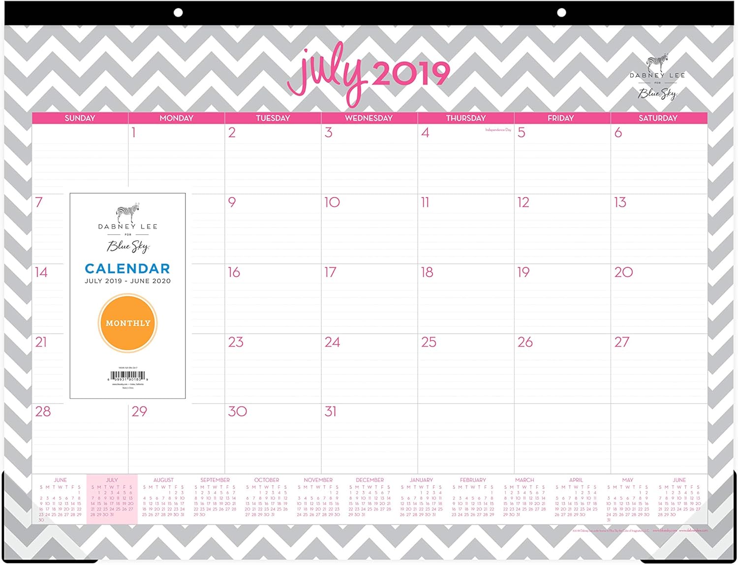 Dabney Lee for Blue Sky 2020-2021 Academic Year Monthly Desk Pad Calendar, Two-Hole Punched, Ruled Blocks, 22" x 17", Ollie : Office Products