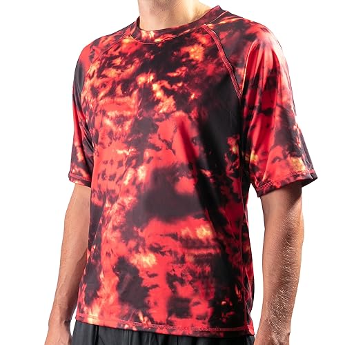 Kanu Surf Men's Standard Short Sleeve UPF 50 Swim Rash Guard Sun Shirt (Regular & Extended Sizes), Hurricane Red, Small