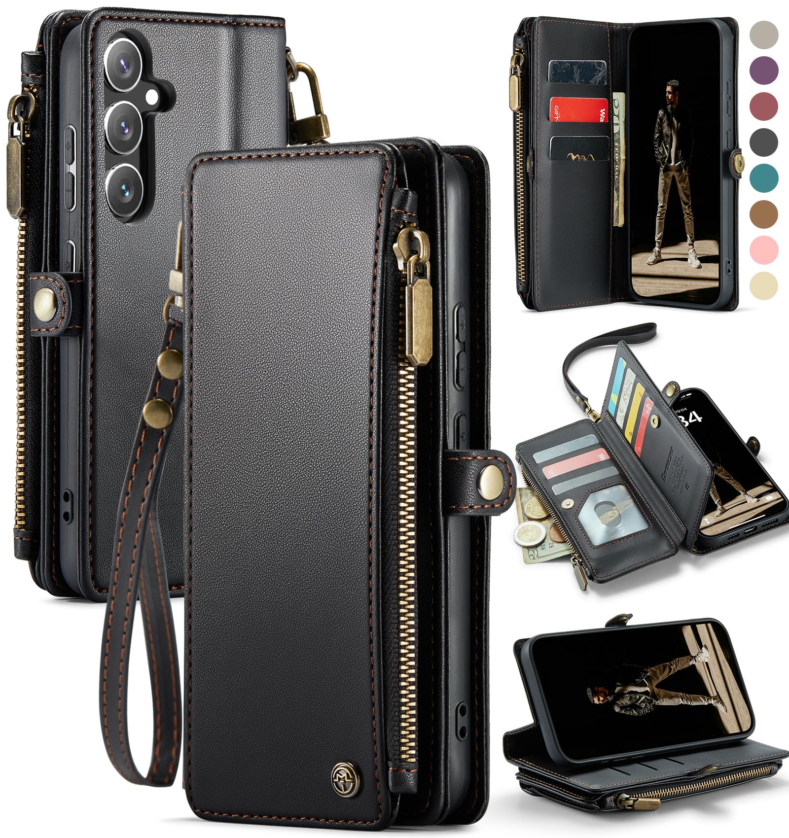 Photo 1 of Defencase Compatible with Samsung Galaxy S24 Plus Case Wallet with RFID Blocking Card Holder for Women Men, PU Leather Magnetic Snap Flip Zipper Strap Phone Case Fit for Galaxy S24 Plus 5G 6.7", Black