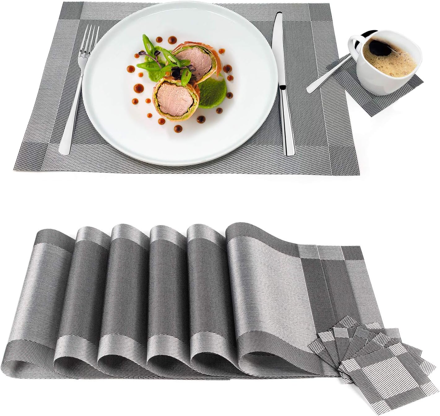 Tatkraft First Table Placemats Set - 6 Coasters & 6 Placemats Anti-Slip Durable PVC