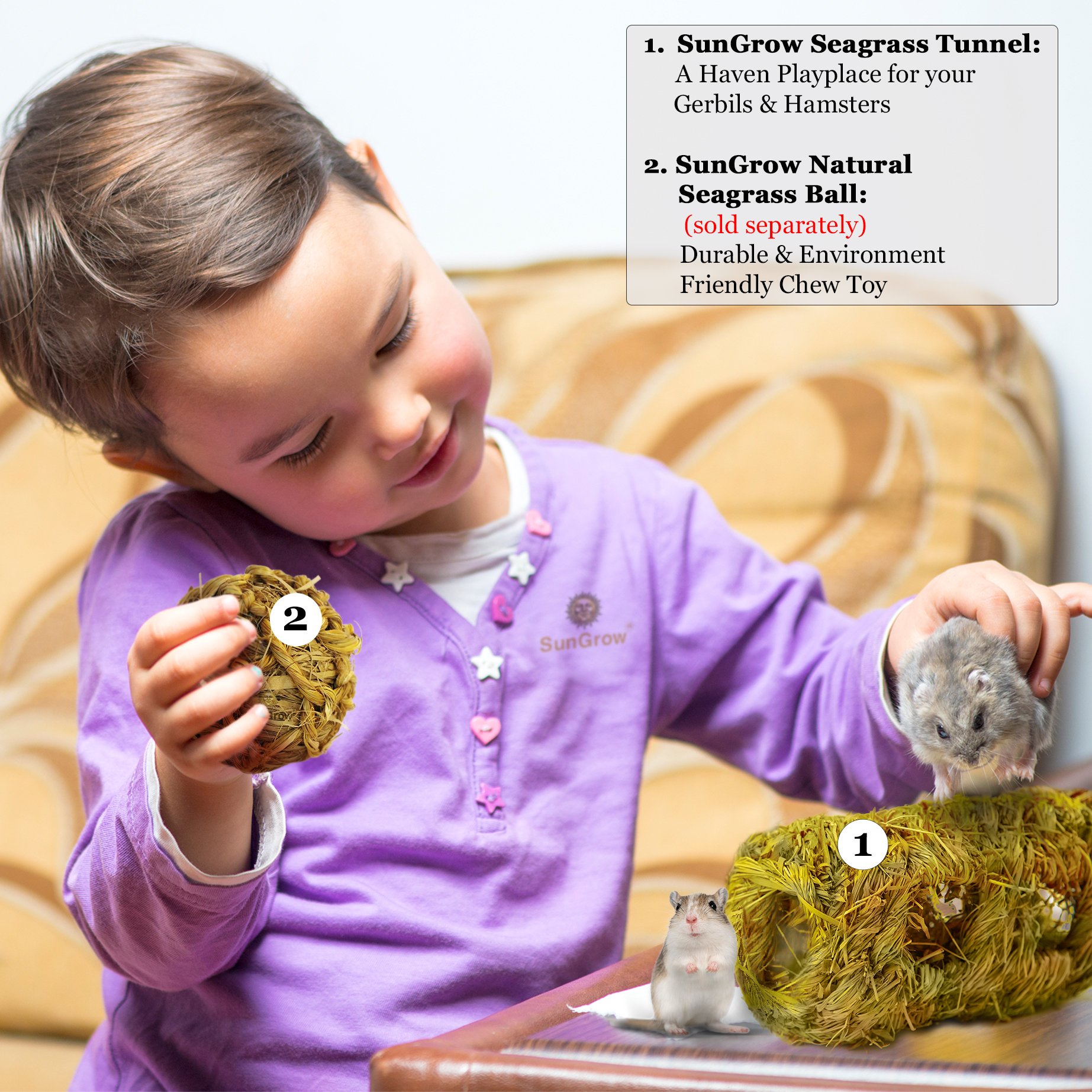 Hand-woven Seagrass Tunnel Toy --- Small Animal Activity Center from SunGrow - Pet-safe, all natural grass tunnel house - Perfect for Rabbits, Gerbils, Hamsters and Chinchillas