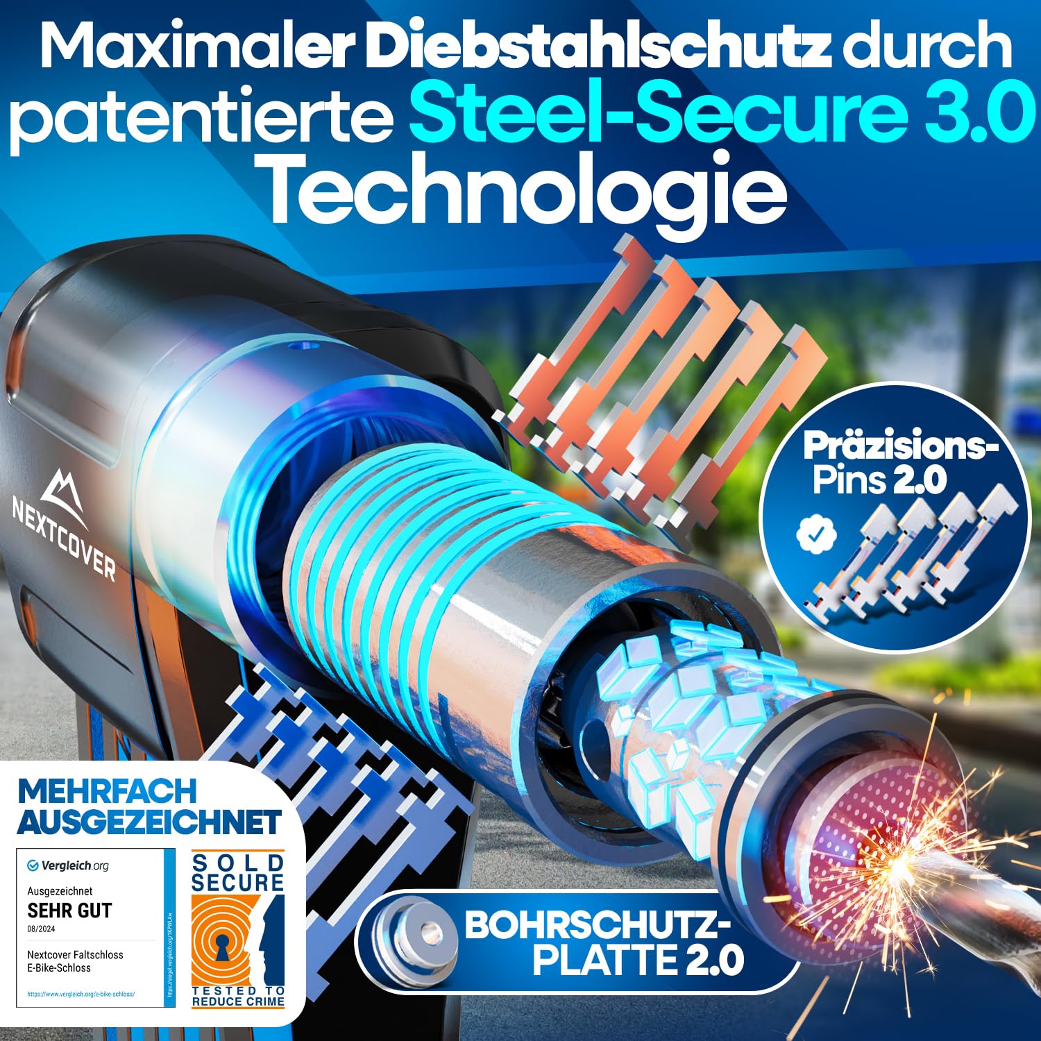 NEXTCOVER® NEU Faltschloss Fahrrad FoldPro 100cm - Das Original - mit SteelSecure-Technologie 3.0 I Robustes Fahrradschloss Faltschloss I Fahrradschloss hohe Sicherheit inkl. Halterung 2