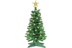 NAWITDA 3 Feet Green Christmas Tree with Lights, 8 Modes Timer 50 Warm White Lights Battery Operated Small Artifical Full Christmas Tree for Indoor Home Tabletop Office Xmas Holiday Decorations