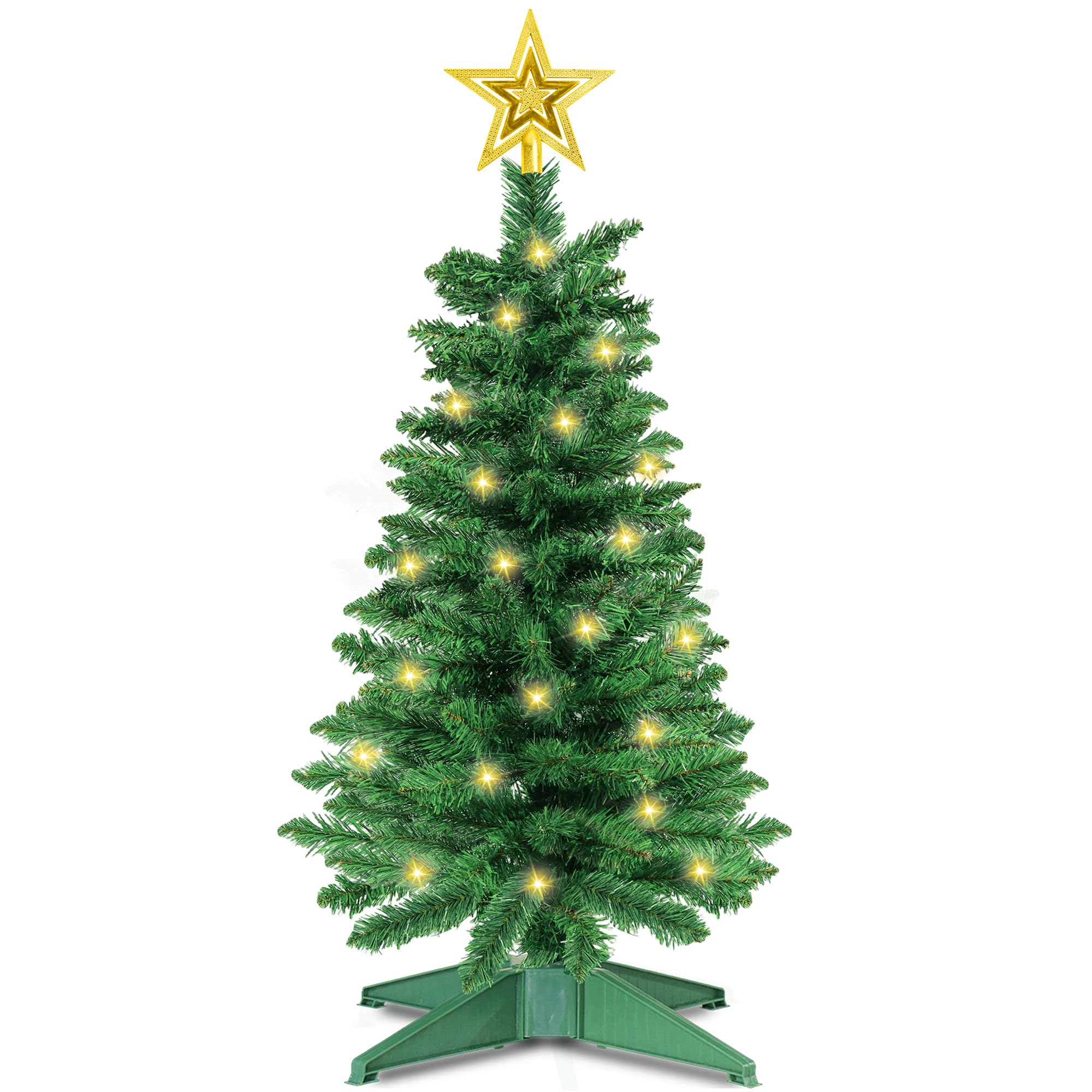 Photo 1 of 3 Feet Green Christmas Tree with Lights, 8 Modes Timer 50 Warm White Lights Battery Operated Small Artifical Full Christmas Tree for Indoor Home Tabletop Office Xmas Holiday Decorations