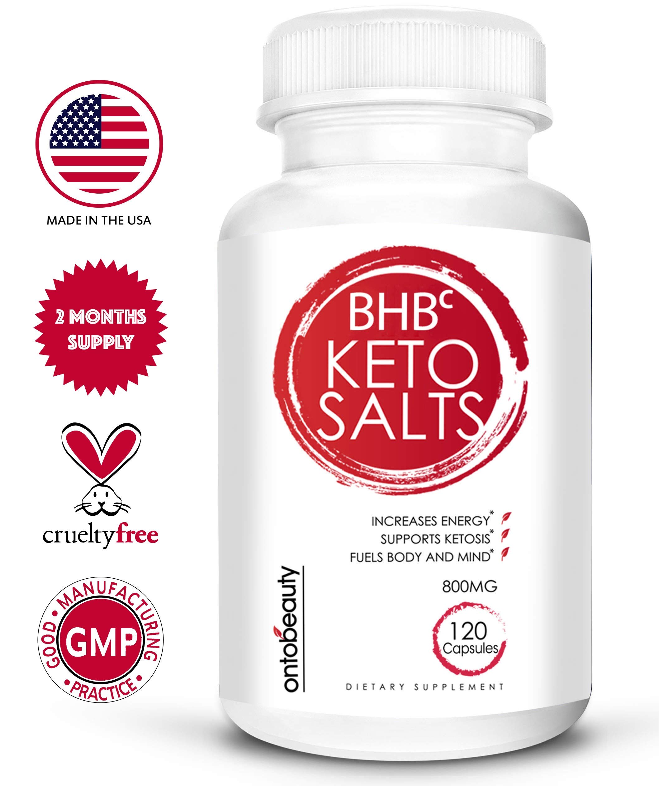 Keto BHB Salts, Exogenous Ketones for Ketosis Support and Weight Loss, Beta-Hydroxybutyrate, Boosts Energy, Improves Focus, Effectively Manages Fat, 120 Capsules, 60 Servings, 2-Month Supply