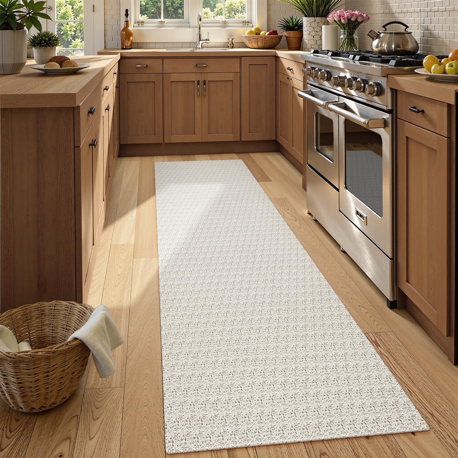 Photo 1 of Collive Long Runners Rug for Hallways 2.6x8 Washable Kitchen Runner Rugs Non-Slip Rubber Backed Boho Hallway Runner Rug Tan Braided Farmhouse Carpet Floor Runner for Hall Bedroom Doorway