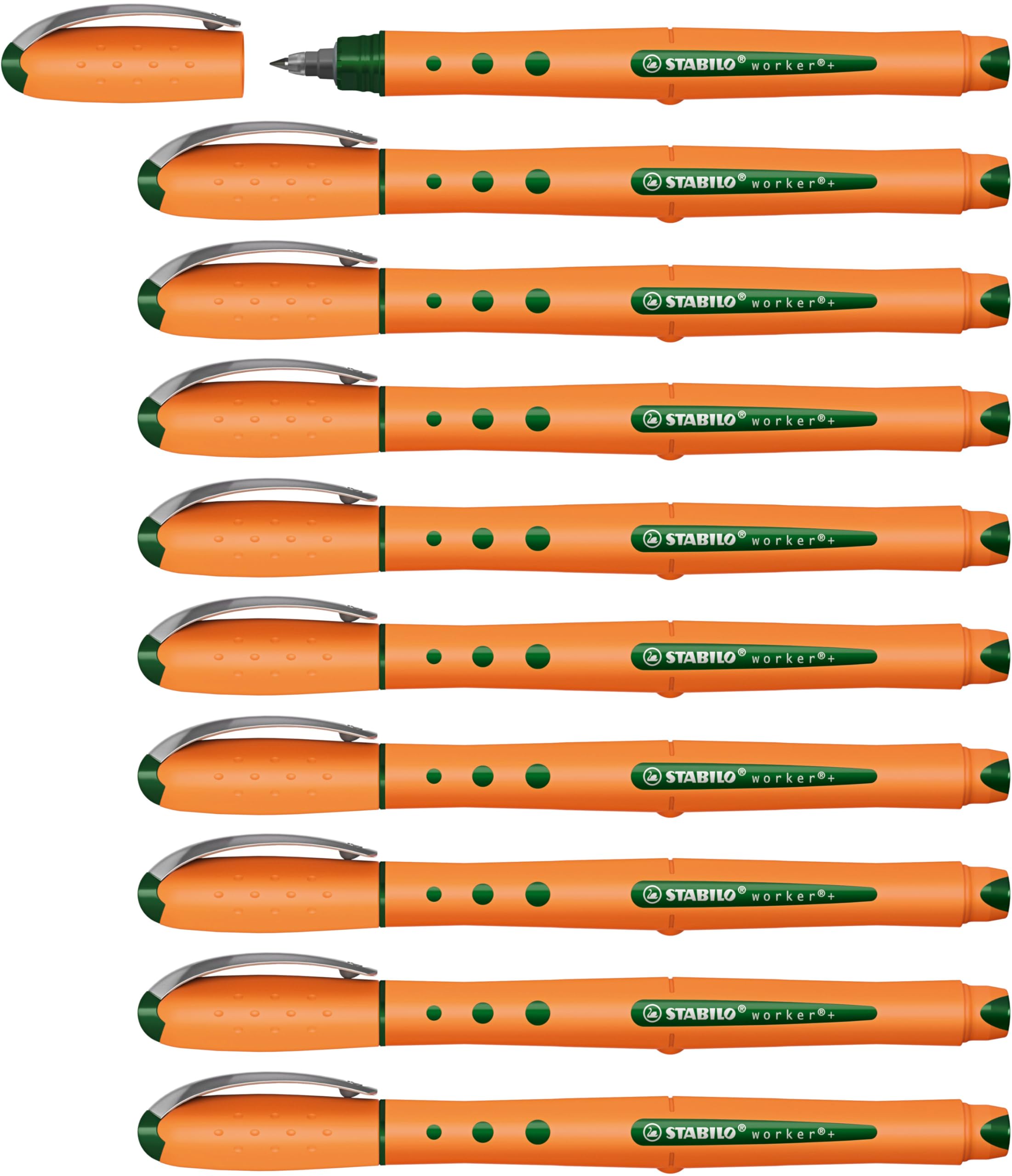 STABILO Rollerball worker+ Fine - Box of 10 - Green