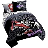 Jay Franco Kids Comforter Set Includes Sheets and Pillow Covers - Soft and Cozy Bed Set for Stylish Room Decor, Black - Marvel Comics, 7 Piece Queen Size Bedding