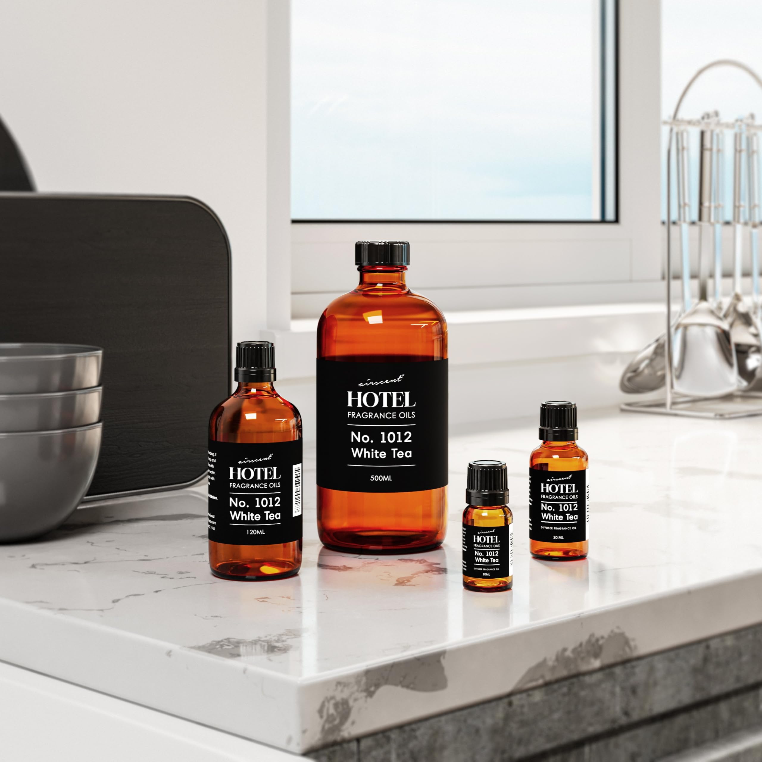 AirScent Hotel Diffuser Oil No. 1012 Inspired by The White Tea Hotel Scent - Premium Fragrance Oil for Ultrasonic and Waterless Diffusers and Crafting - 10 mL, 0.34 fl oz Glass Dropper Bottle