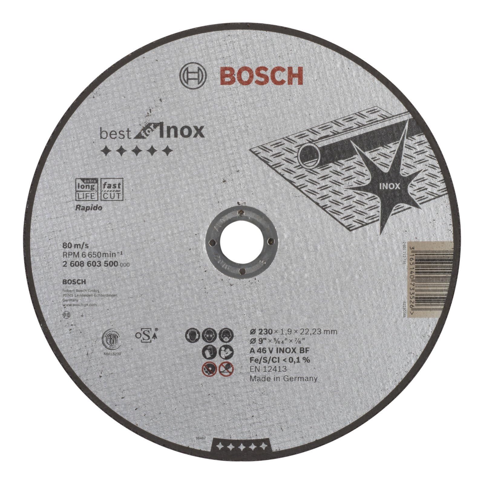 Best Cutting Disc Hub for Bosch on Stainless Steel Flat 1.9 x 230 MM - 2608603500