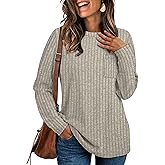Aokosor Long Sleeve Shirts for Women Lightweight Crew Neck Sweatshirt Casual Tunic Tops for Women with Pocket Fashion 2024