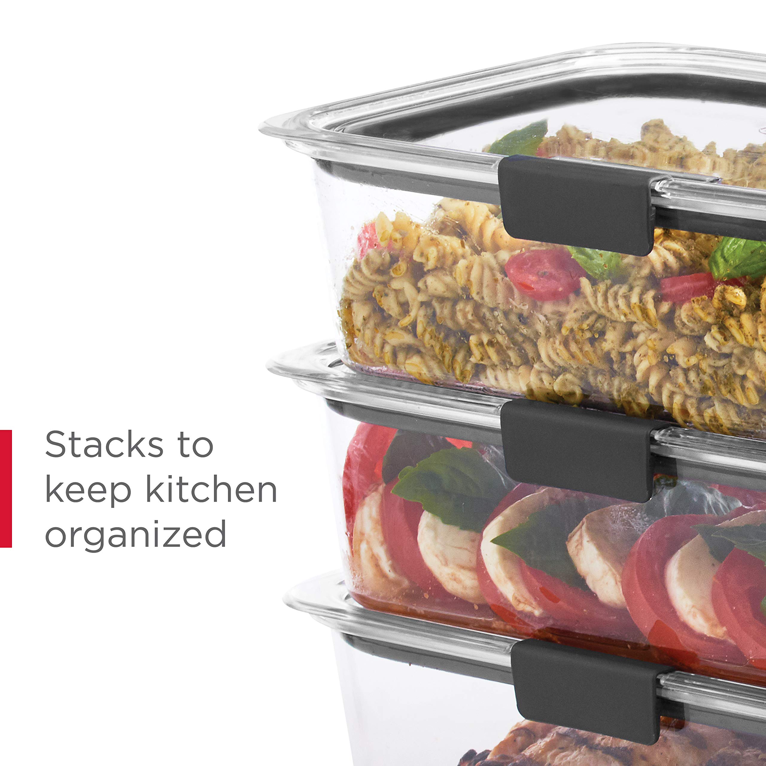 Rubbermaid Brilliance BPA Free Food Storage Containers with Lids, Airtight, for Lunch, Meal Prep, and Leftovers,Clear, Grey Set of 7