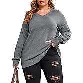 Women Plus Size Sweaters Knit Long Sleeve V Neck Sweaters Tops Casual Soft Loose Fit Pullover Sweater 1XL-5XL