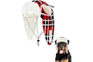PET SHOW Dog Trapper Hat Winter Hat for Medium Large Dogs Christmas Warm Fleece Aviator Hats with Ear Flaps Adjustable Outdoor Boy Pet Pilot Costume Cap L-Red Plaid/with Ear Holes