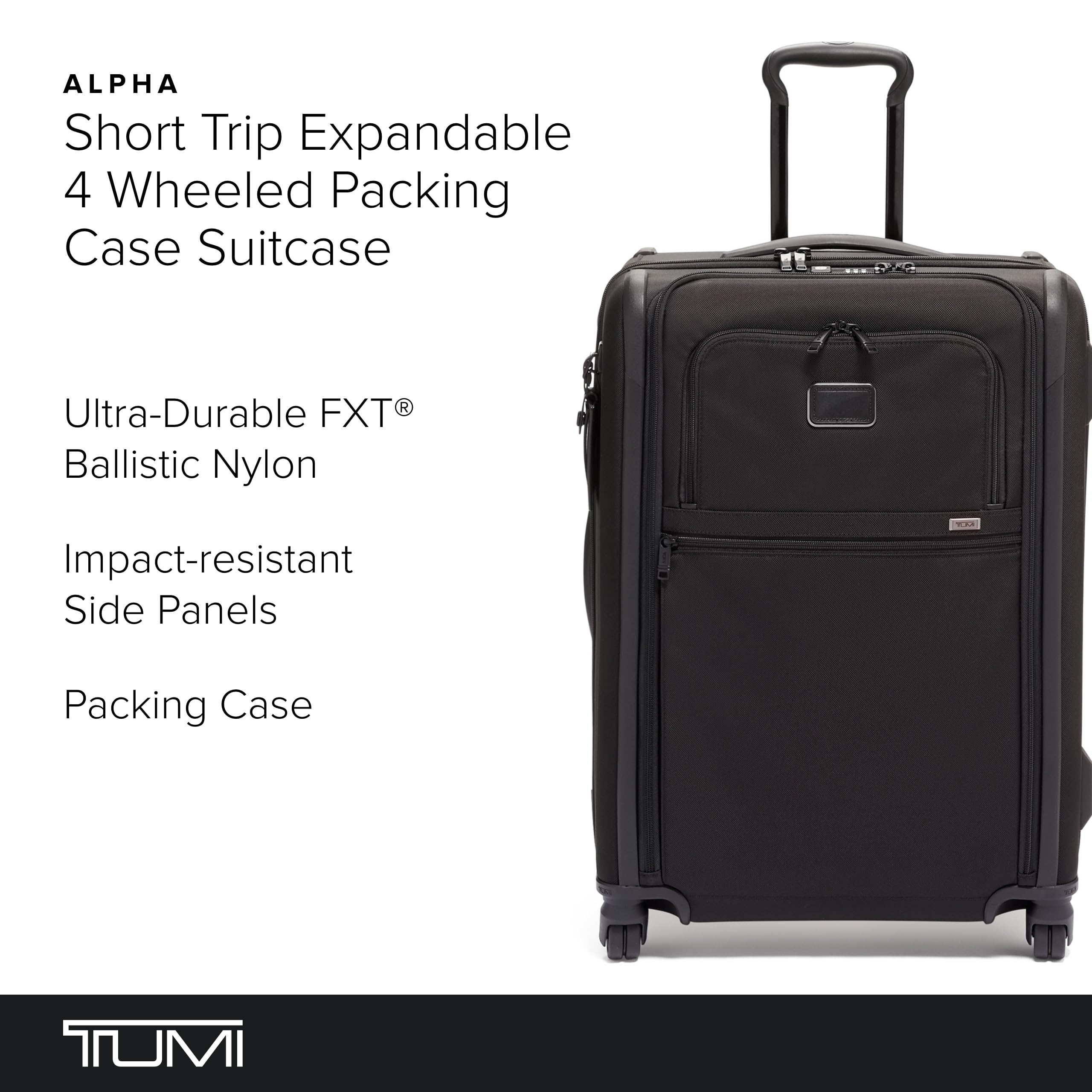 TUMI Short Trip Expandable 4-Wheeled Packing Case - Carry-On Suitcase with Combination Lock & Removable Garment Sleeve - Black
