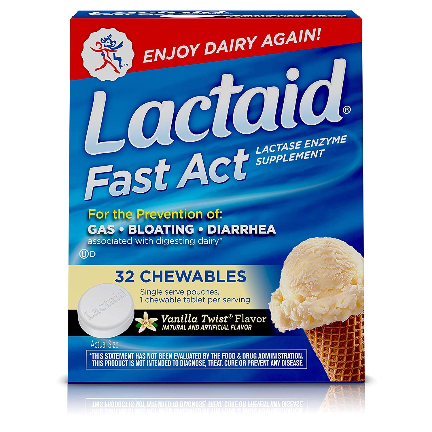 LACTAID Fast Act Chewables Vanilla Twist 32 Tablets (Pack