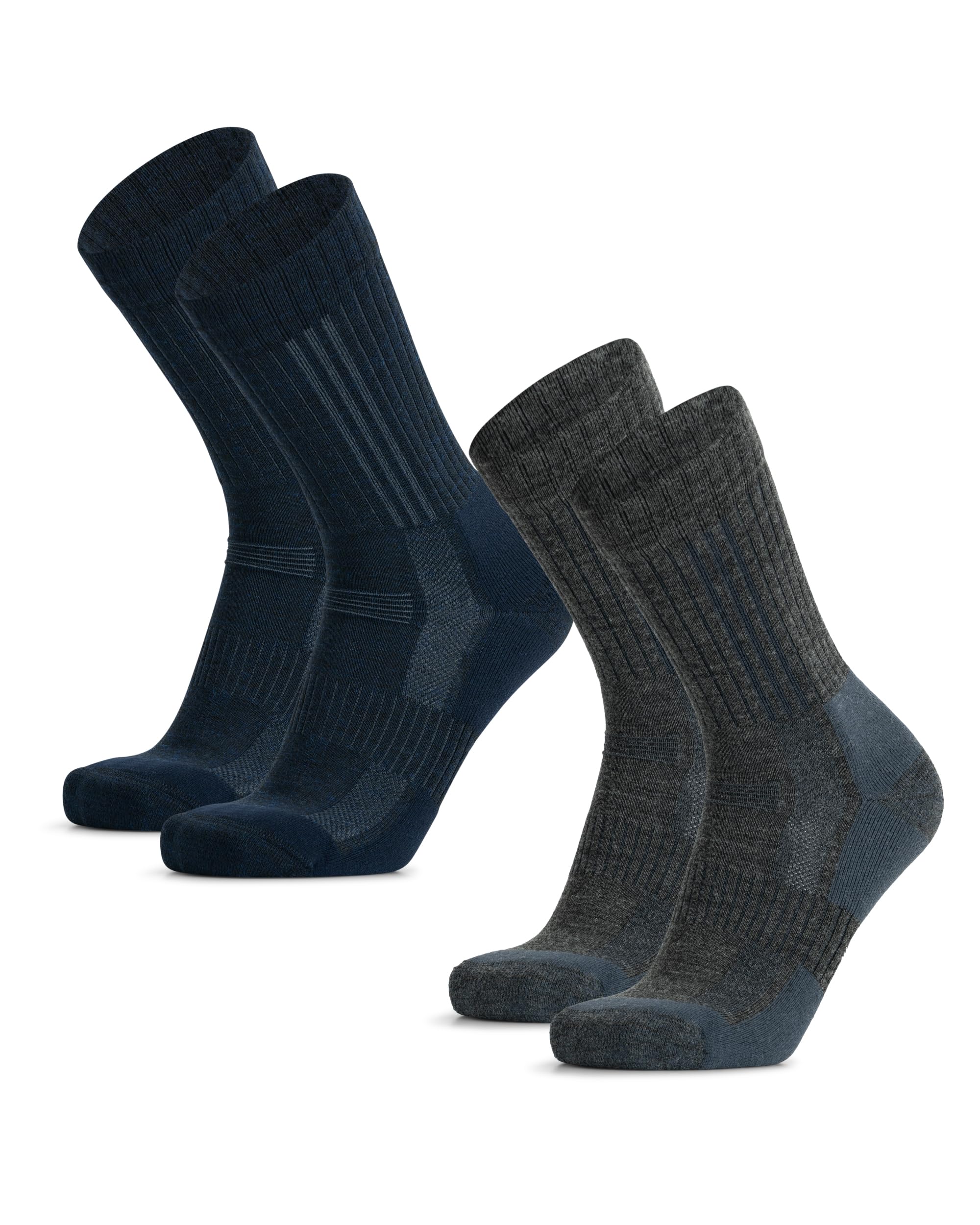 DANISH ENDURANCE Terrain Expert Pro Hiking Socks, Merino Wool, Maximum Protection, Men & Women, Unisex, 2 Pack, Multicolor (1xGrey, 1xNavy Blue), 3-5
