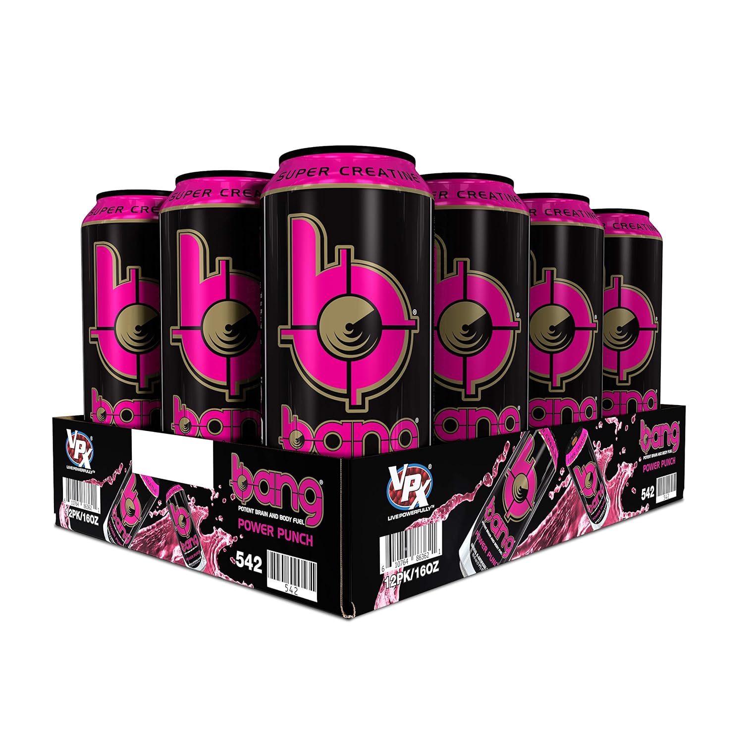 Bang Power Punch Energy Drink, 0 Calories, Sugar Free with Super Creatine, 16 Fl Oz (Pack of 12) : Sports Nutritional Supplements : Grocery & Gourmet Food