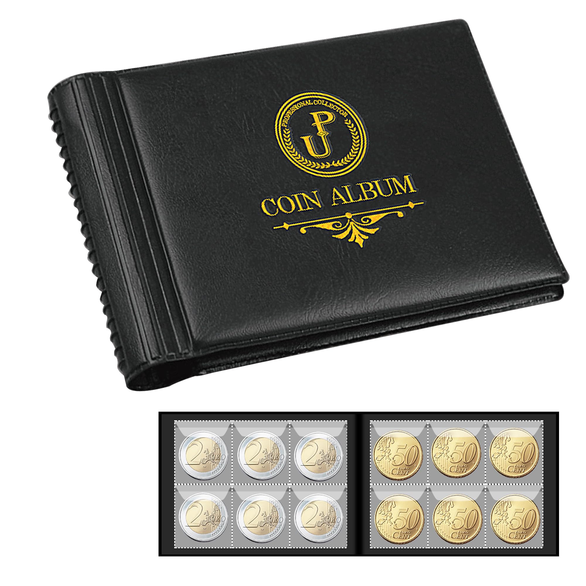 Uncle Paul Coin Collection Album 60 Pockets - 35x35mm/ 1.4x1.4 in Grids for Penny Collection & Storage Fits Toonie, Dime, Pence, Cents, Quarter, Nickel Black CS4206BK