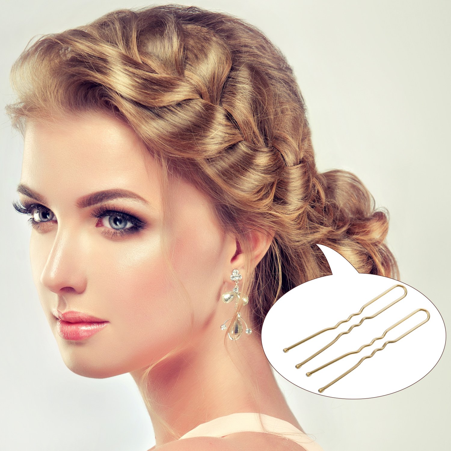 eBoot 100 Pack of U Shaped Hair Pins Bun Hair Pins with Box and Storage Bag, Golden (5 cm/ 2 Inches) : Beauty