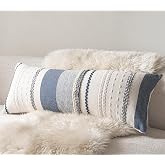Cethom Boho Lumbar Pillow Covers 14x36 Inch Long, Navy Blue Textured Decorative Couch Pillow Cases for Farmhouse Home Decor,