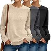 Riyiper 3 Pack Women's Long Sleeve Sweatshirts, Crew Neck Pullover Shirts Loose Casual Lightweight Fall Tops 2026 Trendy