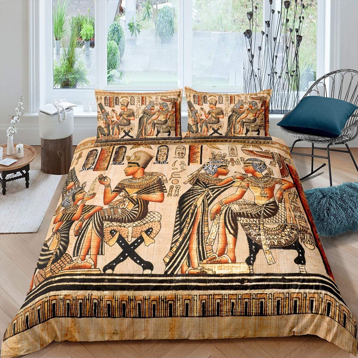 Ancient Egypt Duvet Cover Boho Tribal Comforter Cover Egypt Culture Bedding Vintage Bohemian Quilt Cover for Kids Boys Girls Teen Bedroom Decor 2Pcs Bedcloths Single Size