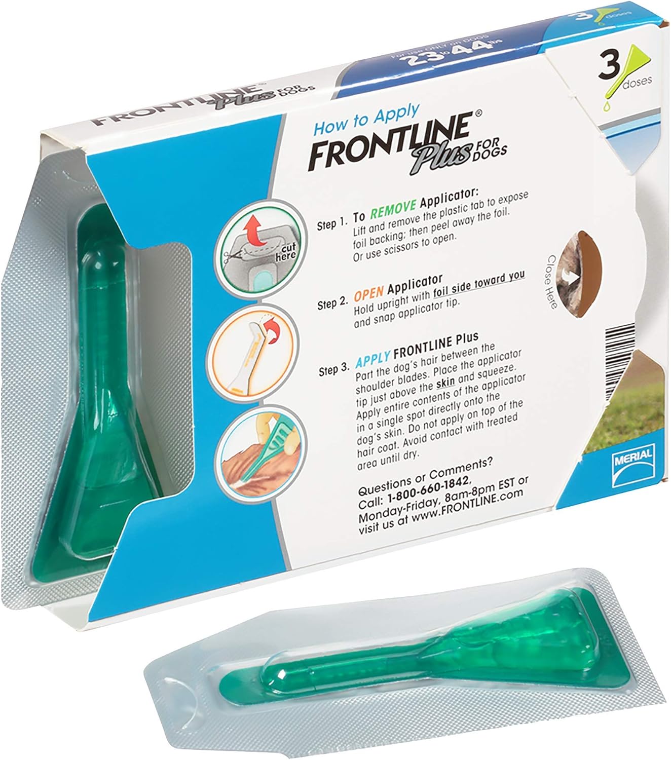 FRONTLINE Plus Flea and Tick Treatment for Dogs (Medium Dog, 23-44 Pounds, 3 Doses) : Pet Flea And Tick Repellents : Pet Supplies