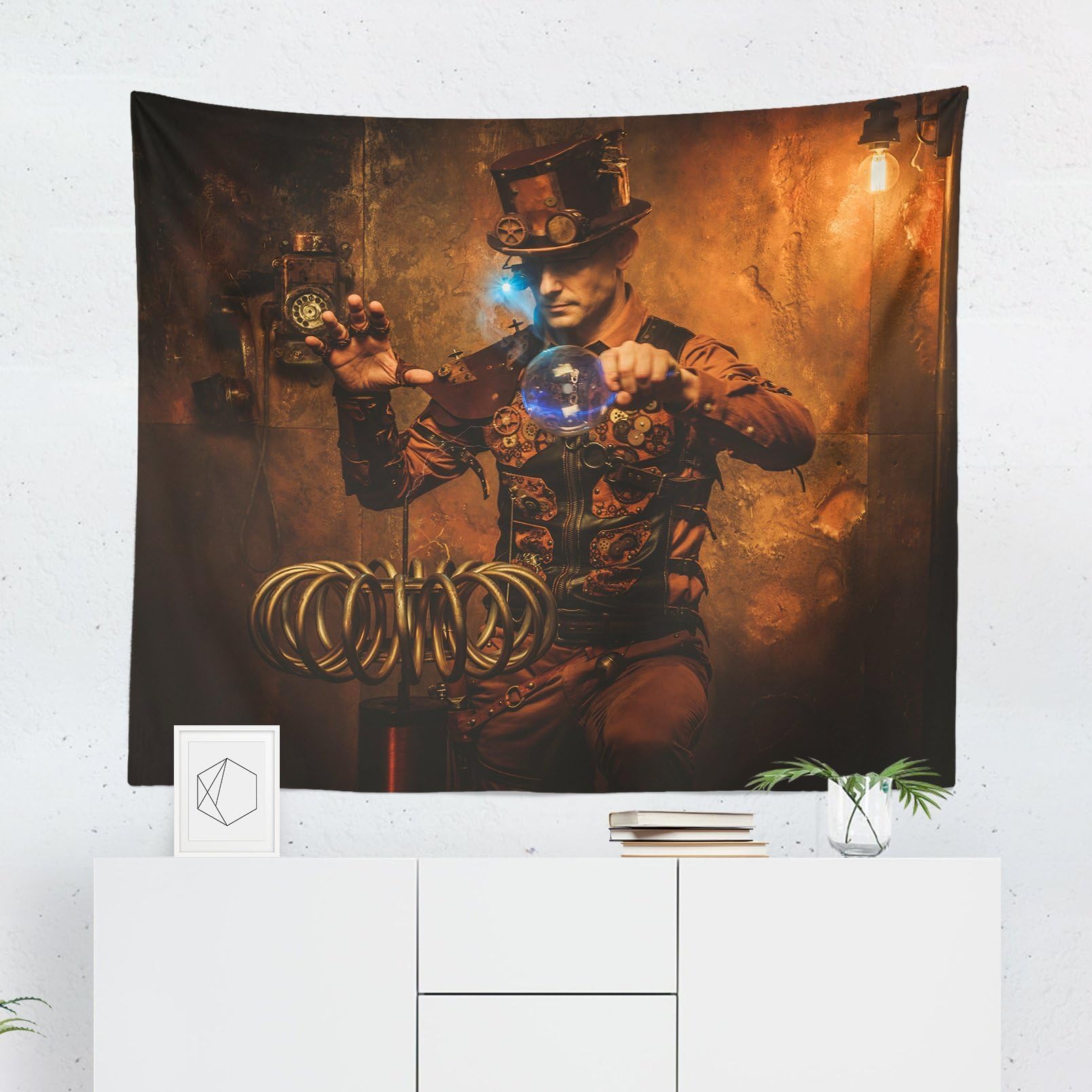 Steampunk Tapestry Wall Hanging Steam Punk Tesla Coil Tapestries Dorm Room Bedroom Decor Art - Printed in the USA - Small to Giant Sizes