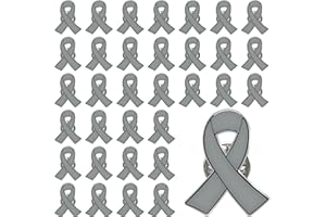 Joixy 25/50/100/200 pieces metal grey Ribbon brooch pin for Parkinson's disease, brain cancer, asthma, allergies, diabetes enamel Grey Ribbon lapel Pins Awareness for fundraising charity events bulk