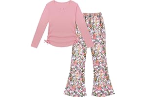 Crazyme Girls Clothes Long Sleeve Pure T-Shirt and Bell Bottom Pants 2 Pieces Fall Winter Clothes for Teen Girls 6-14