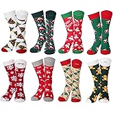 Haysandy 8 Pairs Christmas Socks Thanksgiving Crew Socks Bulk for Women Men Funny Stretchy Novelty Xmas Holiday Gift