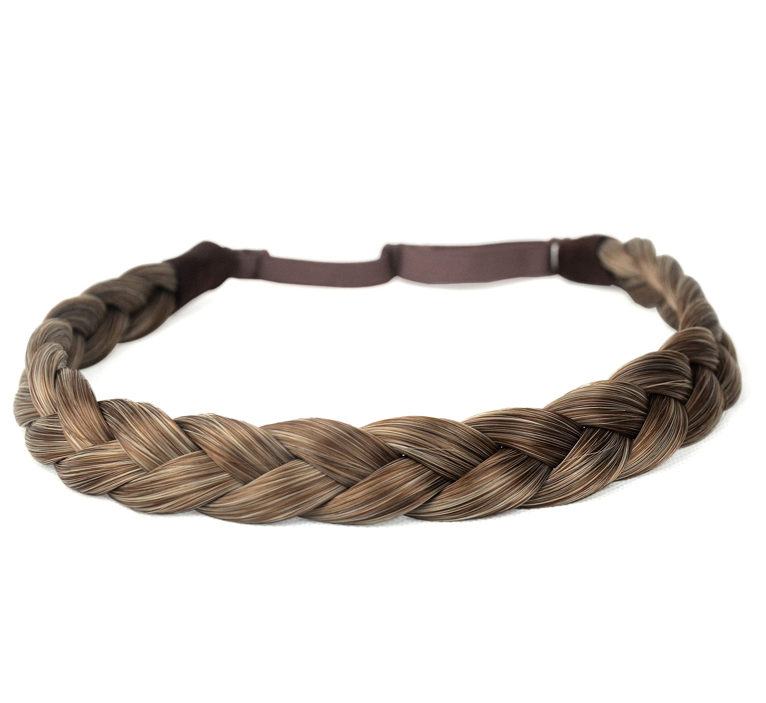 BOBIYA 3 Strands Synthetic Hair Braided Headband Classic Chunky Wide Plaited Braids Elastic Stretch Hairpiece for Women Girl (Caramel Blonde)