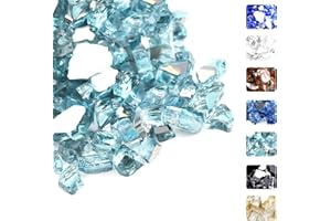 Hisencn Aqua Blue Reflective Fire Glass for Fire Pit, 1/2 Inch Glass Rocks for Outdoors and Indoors Natural or Propane Fireplaces, Fire Bowls High Luster Tempered Landscape Decoration, 10 Pounds