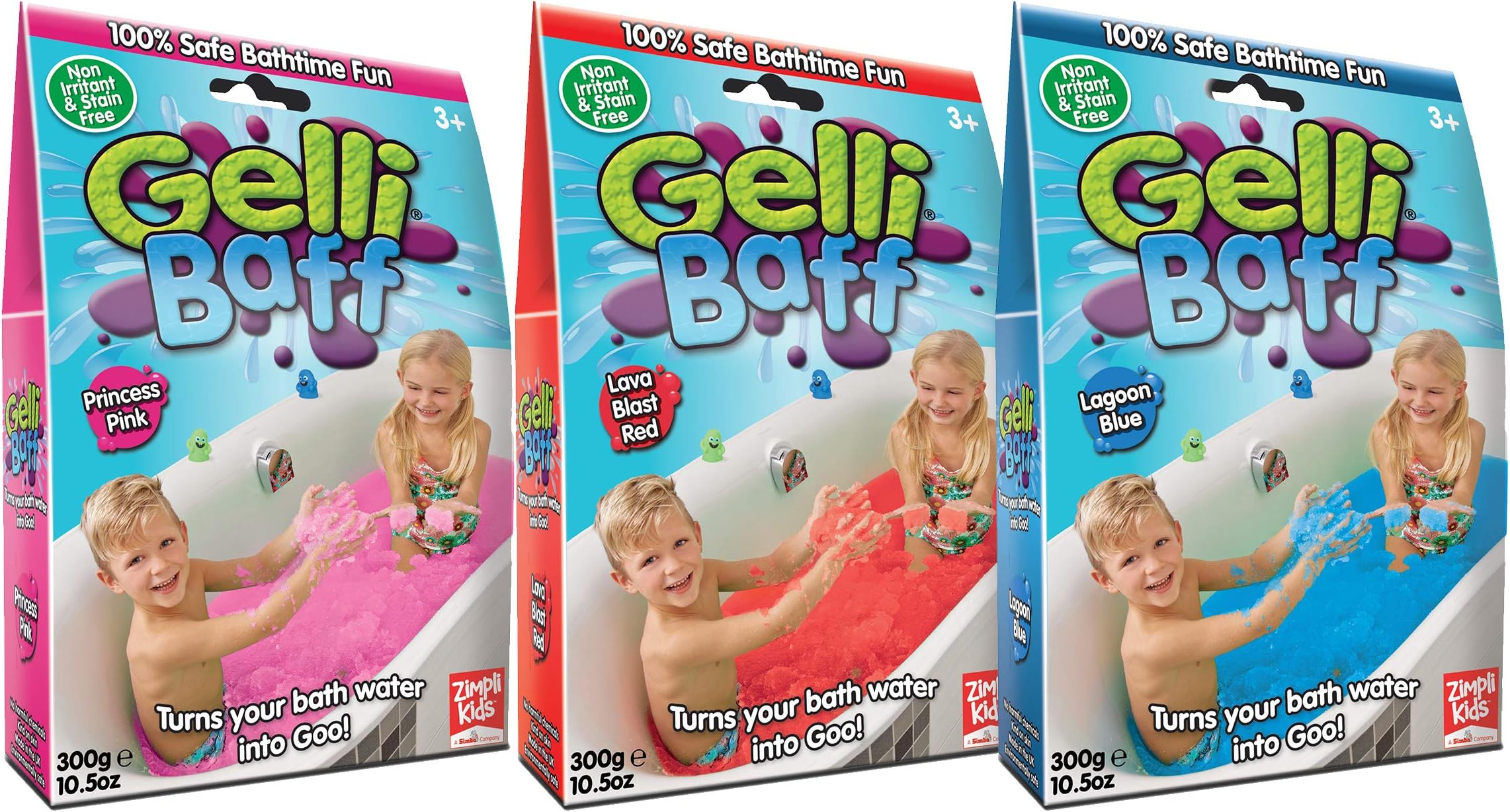 Zimpli Kids 10005 Gelli Baff Pink, Red & Blue Bundle, Turn Water into Colourful goo! Children’s Sensory & Bath Toy, Certified Biodegradable Toy