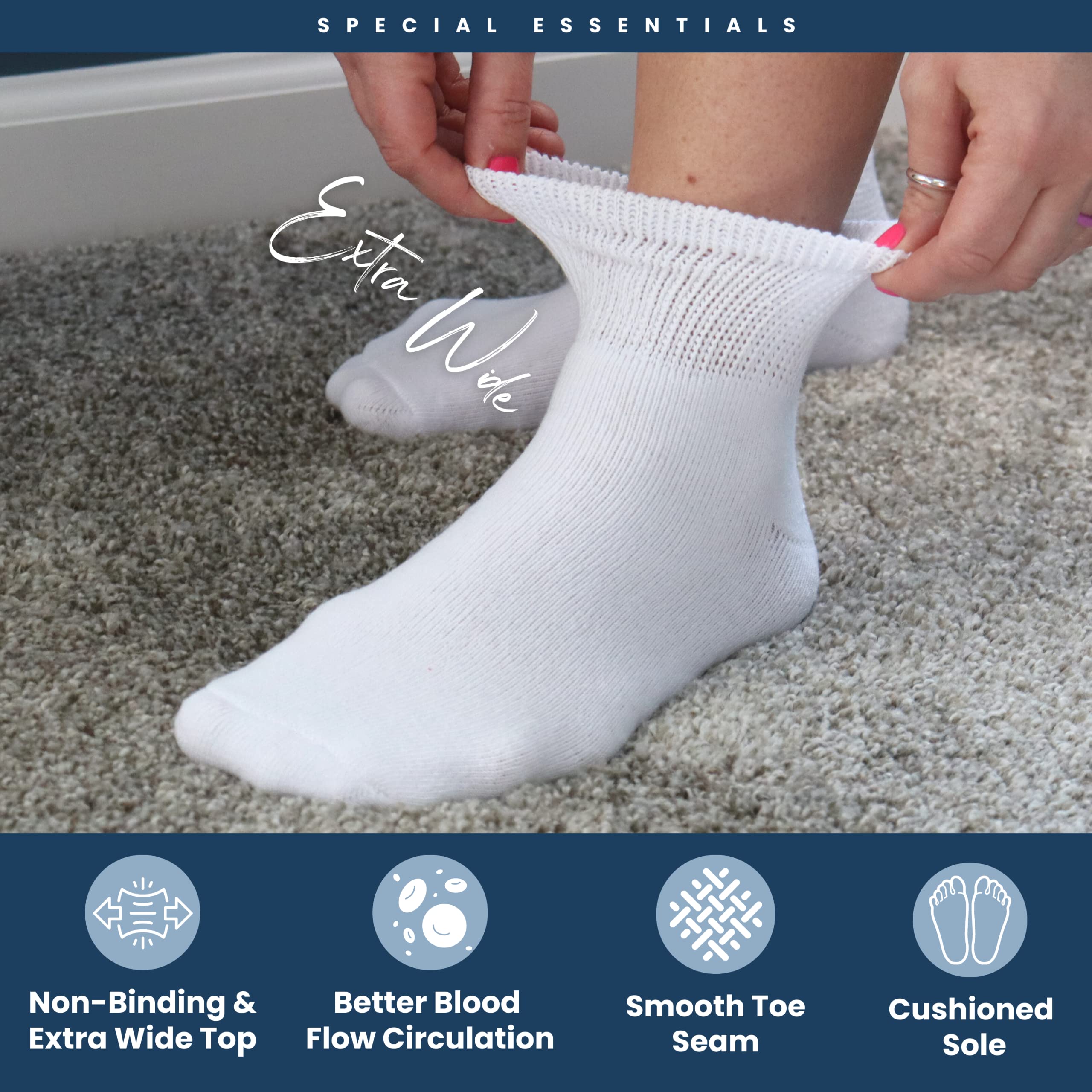 Special Essentials Diabetic Socks for Men & Women – 12 Pairs of Non-Binding Moisture-Wicking Neuropathy Socks – Ankle Length